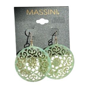 🔵 3/ $15 - Chic Jade Green Round Filigree Dangle Earrings